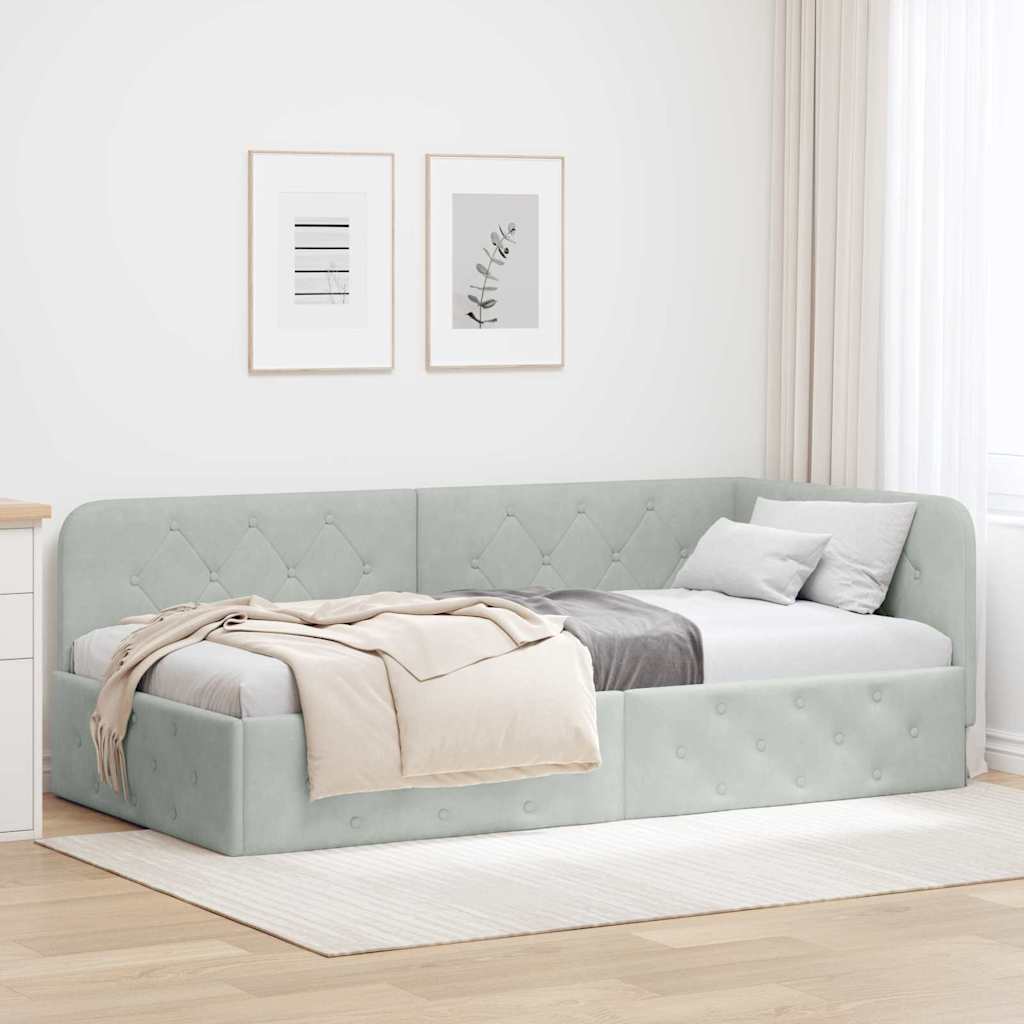 vidaXL Rama łóżka narożnego Jasnoszary 90 x 190 cm Aksamit