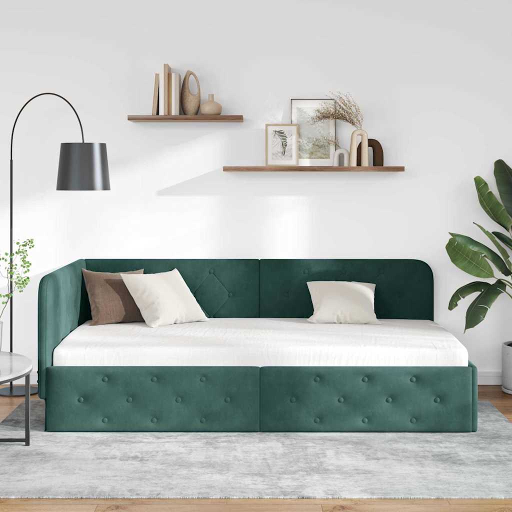 vidaXL Rama łóżka narożnego Ciemna zieleń 90 x 190 cm Aksamit