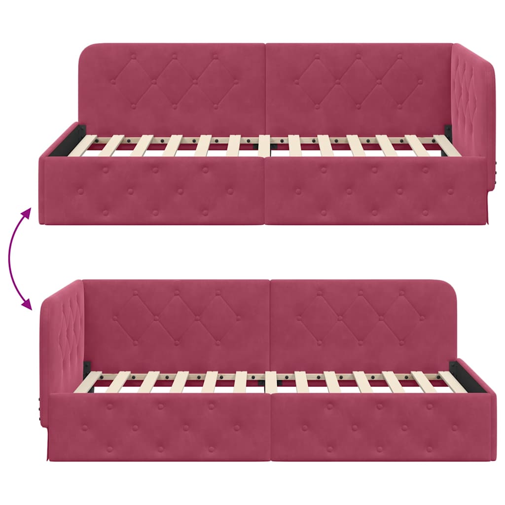 vidaXL Rama łóżka narożnego Czerwone wino 90 x 190 cm Aksamit