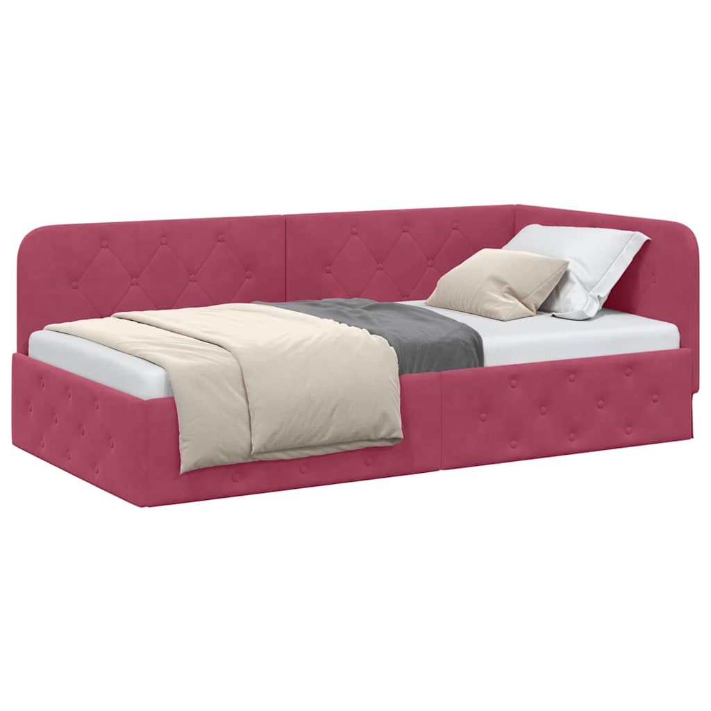 vidaXL Rama łóżka narożnego Czerwone wino 90 x 190 cm Aksamit