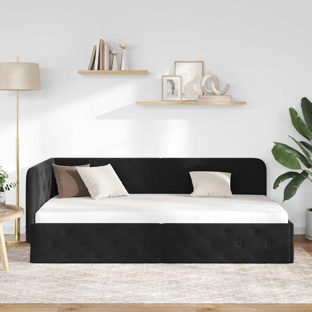 vidaXL Rama łóżka narożnego Czarny 90 x 190 cm Aksamit