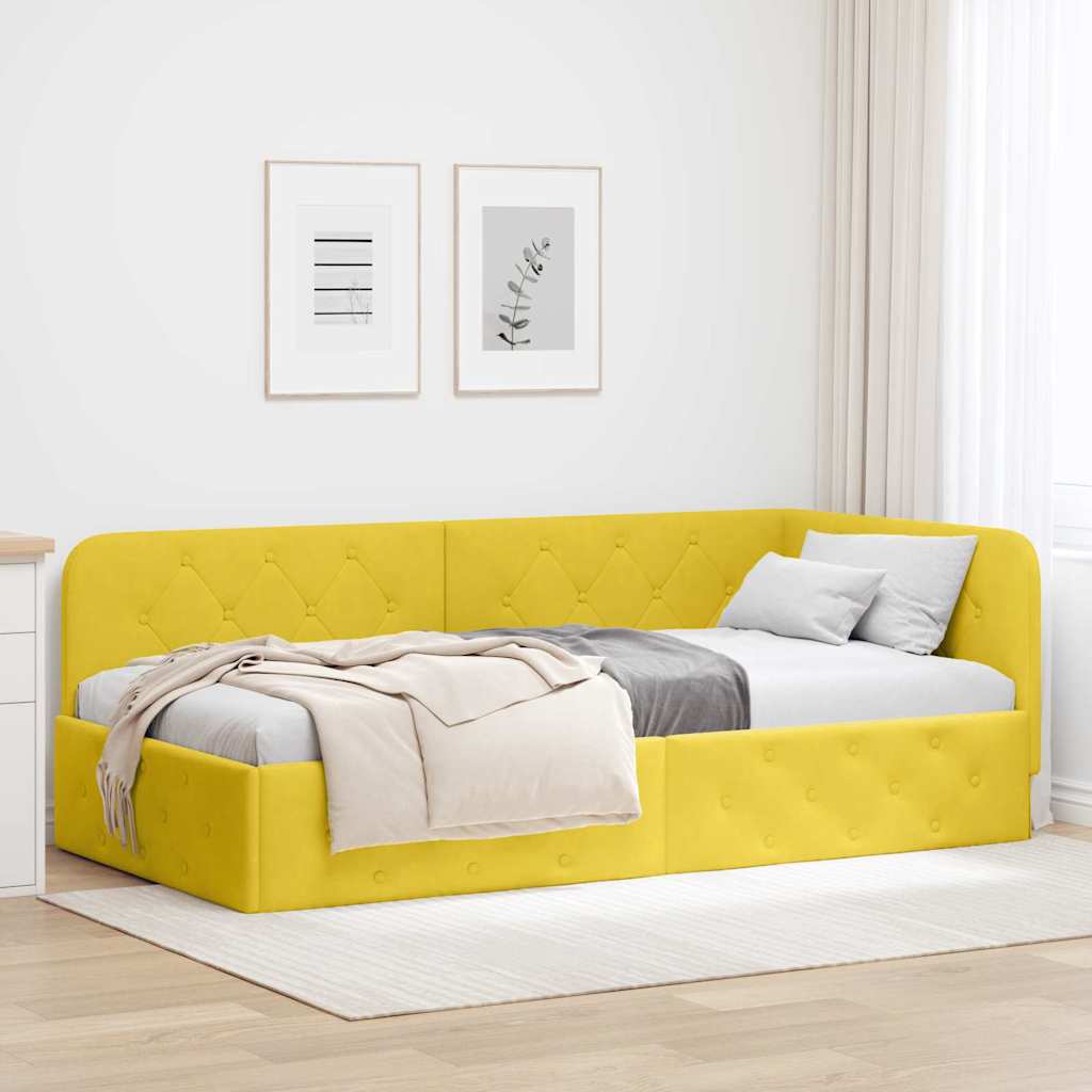 vidaXL Rama łóżka narożnego Żółty 90 x 190 cm Aksamit