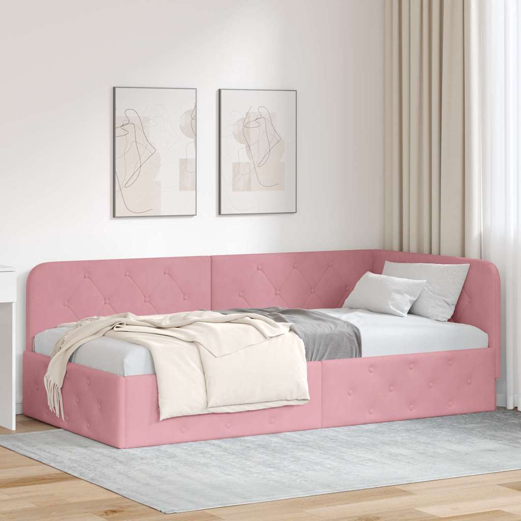 vidaXL Rama łóżka narożnego Różowy 90 x 200 cm Aksamit