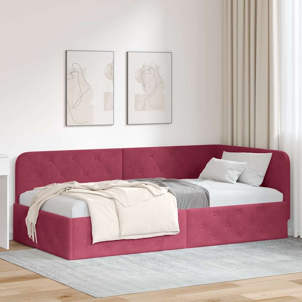 vidaXL Rama łóżka narożnego Czerwone wino 90 x 200 cm Aksamit