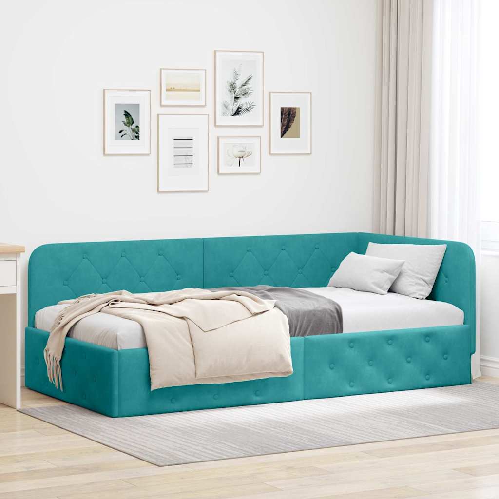 vidaXL Rama łóżka narożnego Turkusowy 90 x 200 cm Aksamit