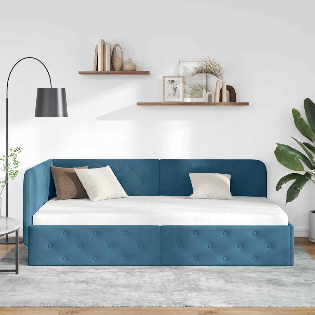 vidaXL Rama łóżka narożnego Niebieski 100 x 200 cm Aksamit