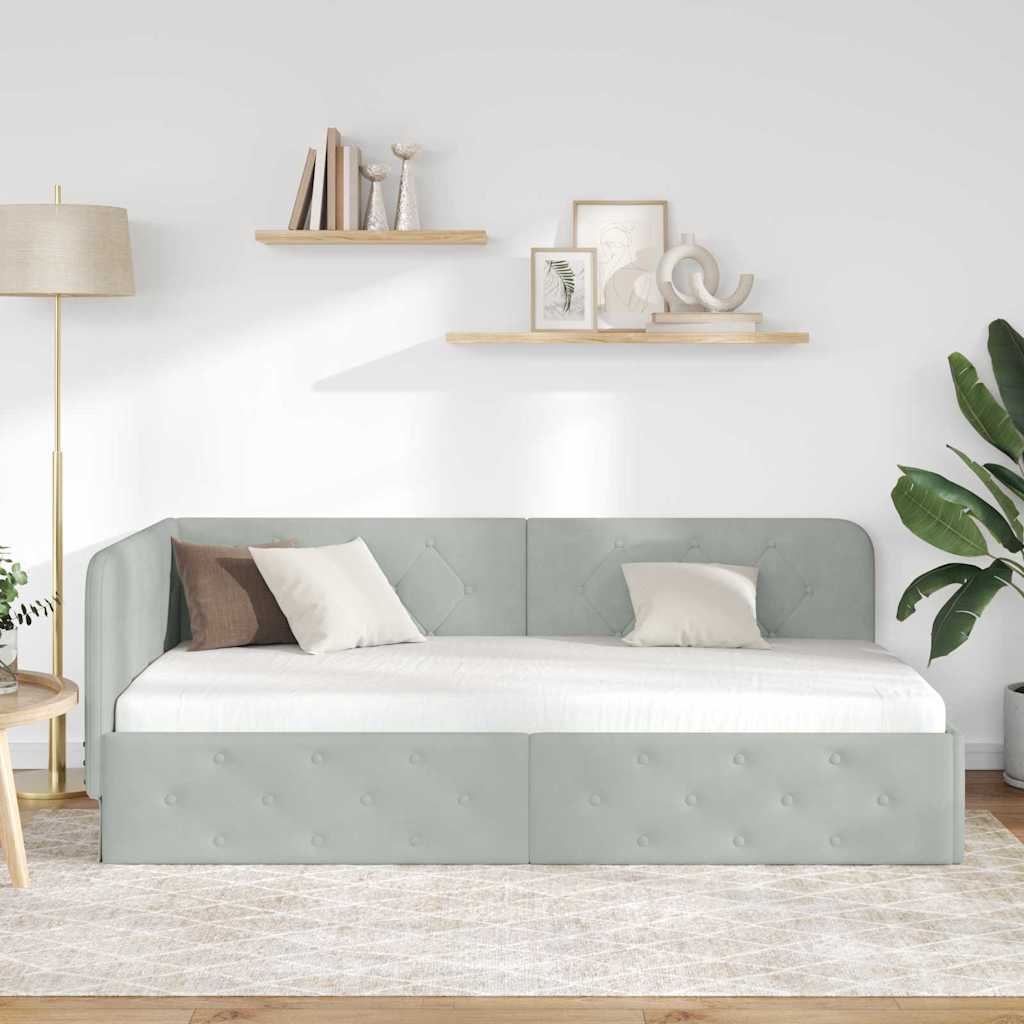 vidaXL Rama łóżka narożnego Jasnoszary 100 x 200 cm Aksamit