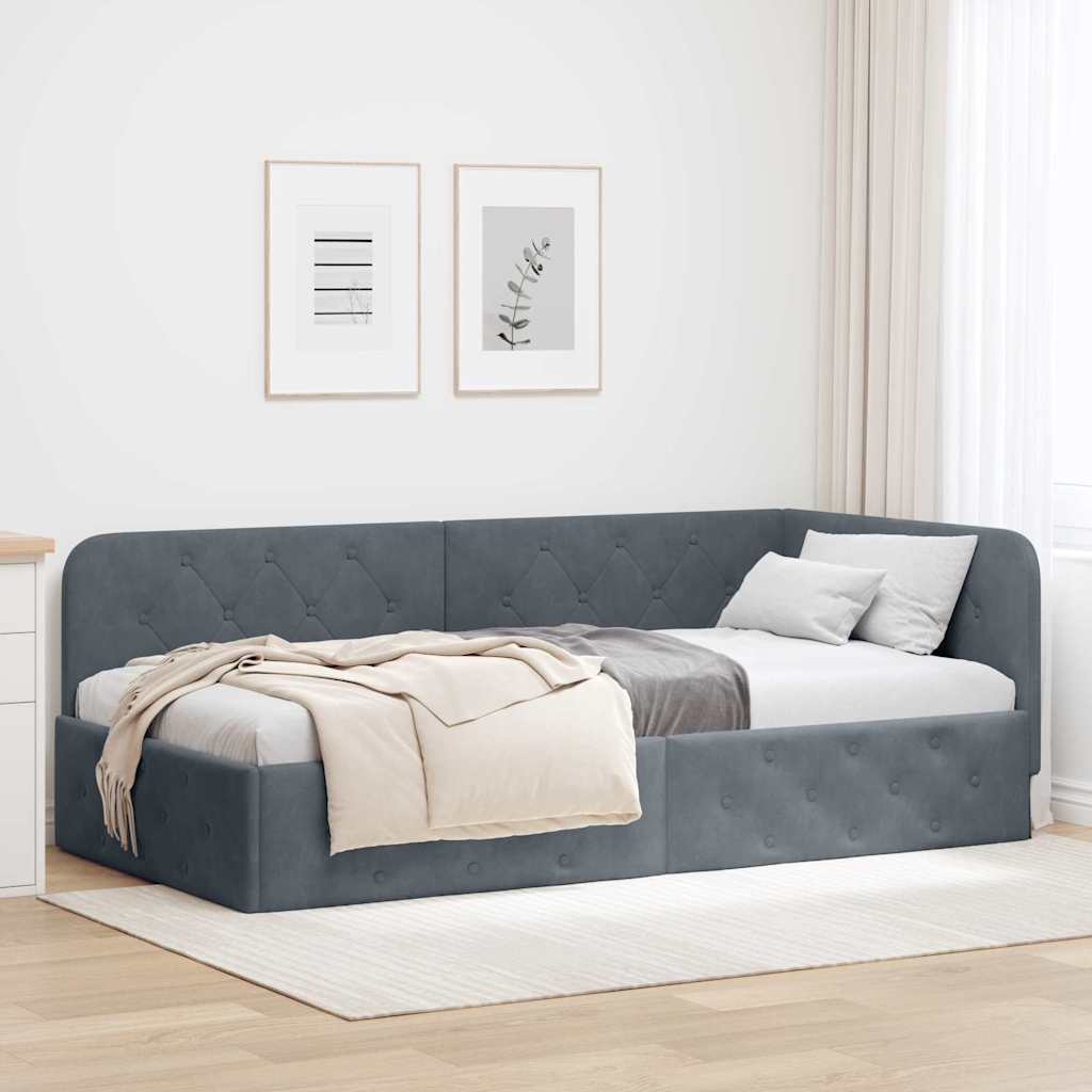 vidaXL Rama łóżka narożnego Ciemnoszary 100 x 200 cm Aksamit