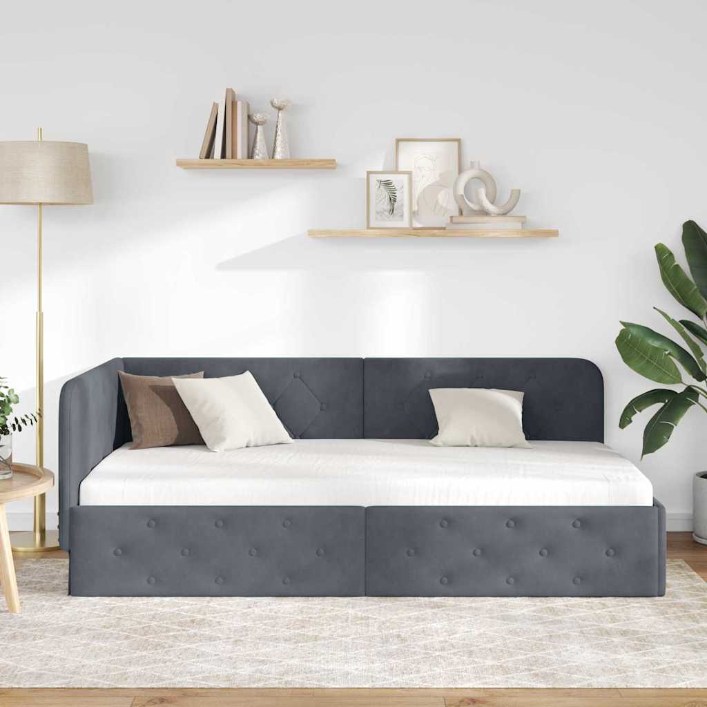 vidaXL Rama łóżka narożnego Ciemnoszary 100 x 200 cm Aksamit