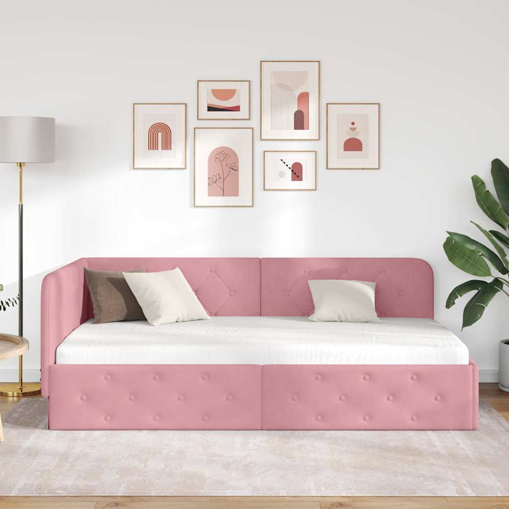 vidaXL Rama łóżka narożnego Różowy 100 x 200 cm Aksamit