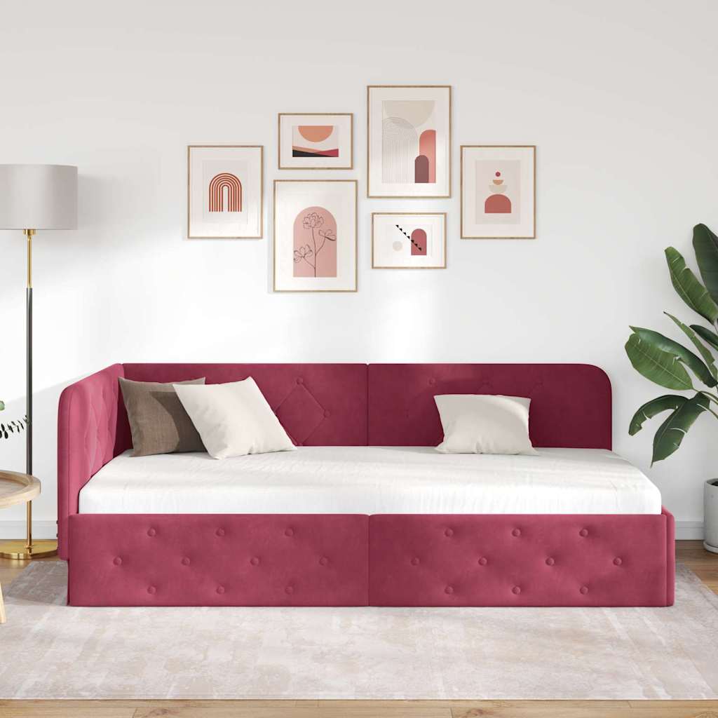 vidaXL Rama łóżka narożnego Czerwone wino 100 x 200 cm Aksamit