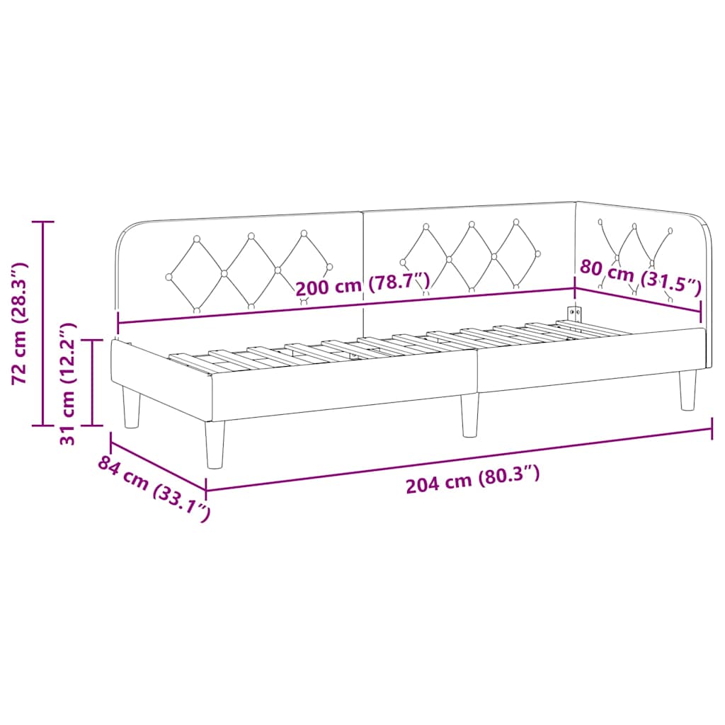 vidaXL Rama łóżka narożnego Ciemnoszary 80 x 200 cm tkanina