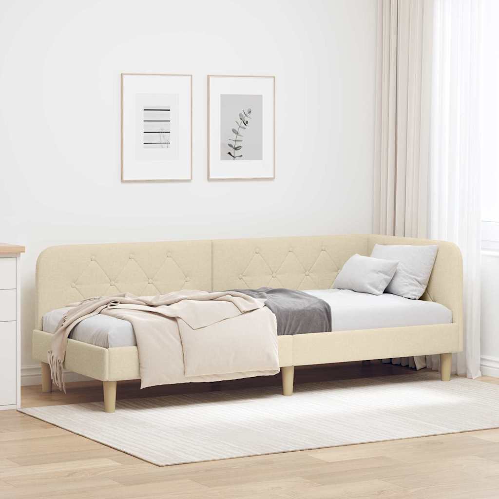 vidaXL Rama łóżka narożnego Kremowy 80 x 200 cm tkanina