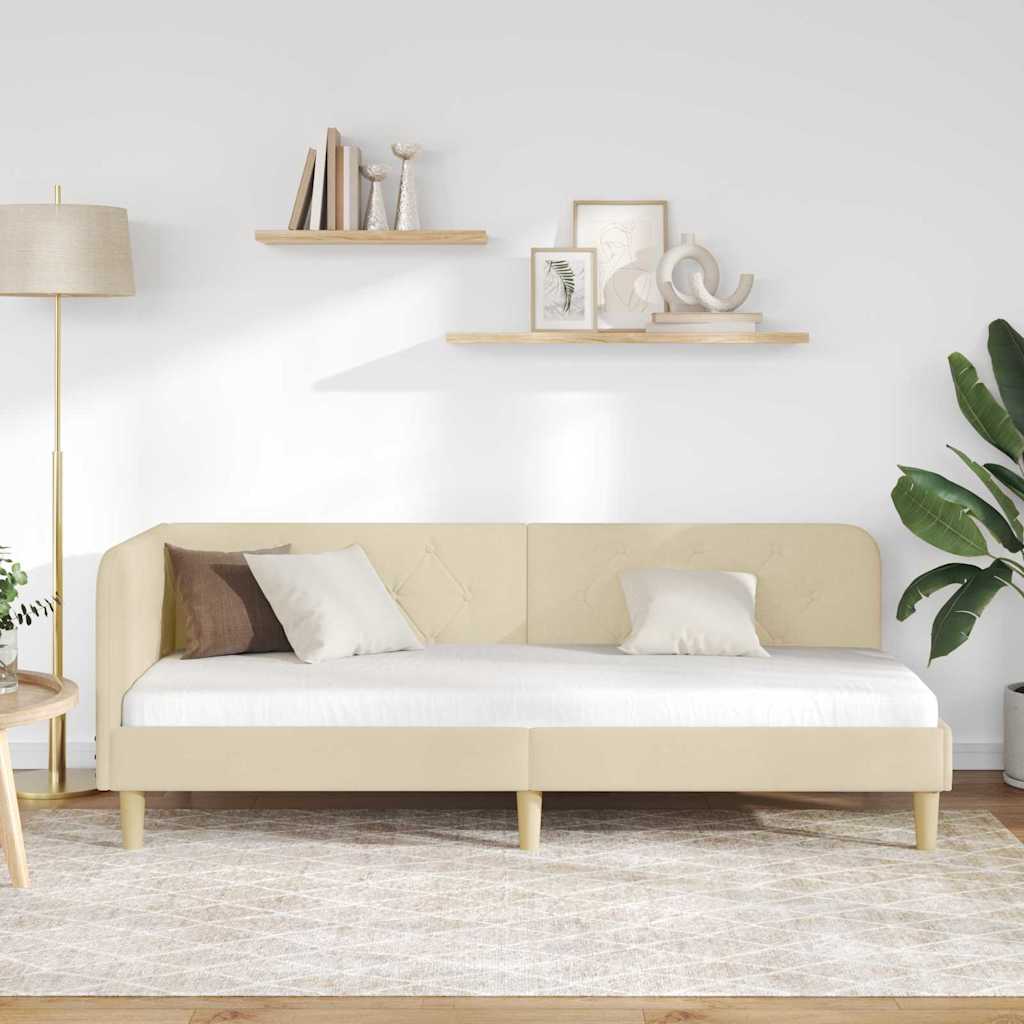 vidaXL Rama łóżka narożnego Kremowy 80 x 200 cm tkanina