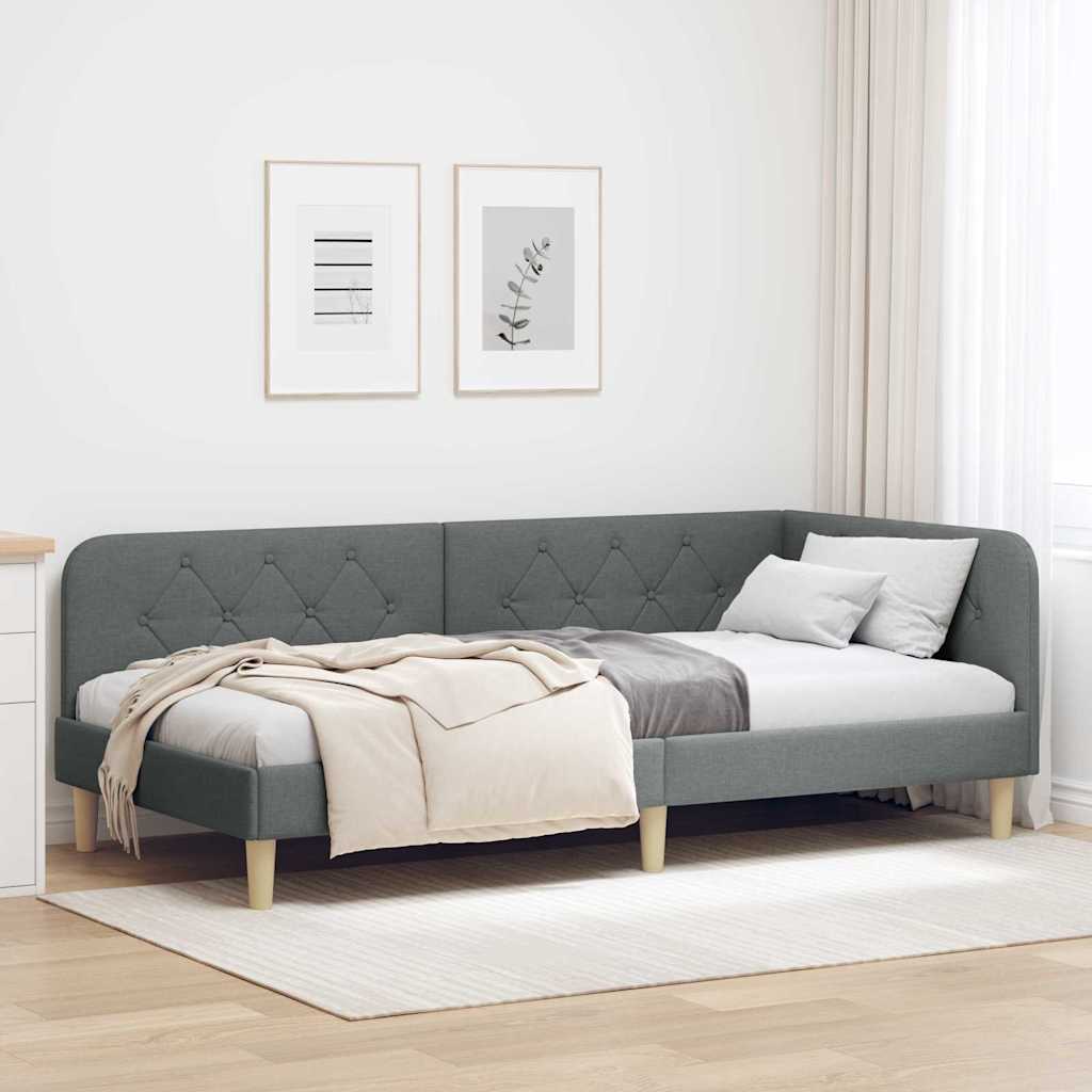 vidaXL Rama łóżka narożnego Ciemnoszary 90 x 190 cm tkanina