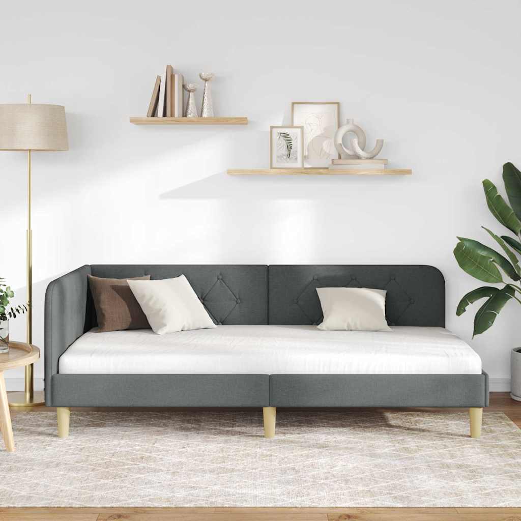 vidaXL Rama łóżka narożnego Ciemnoszary 90 x 190 cm tkanina