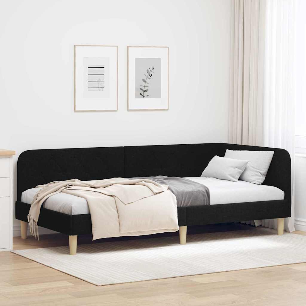 vidaXL Rama łóżka narożnego Czarny 90 x 190 cm tkanina