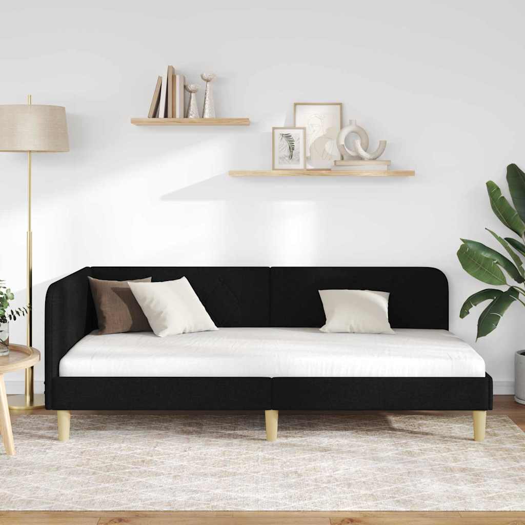 vidaXL Rama łóżka narożnego Czarny 90 x 190 cm tkanina