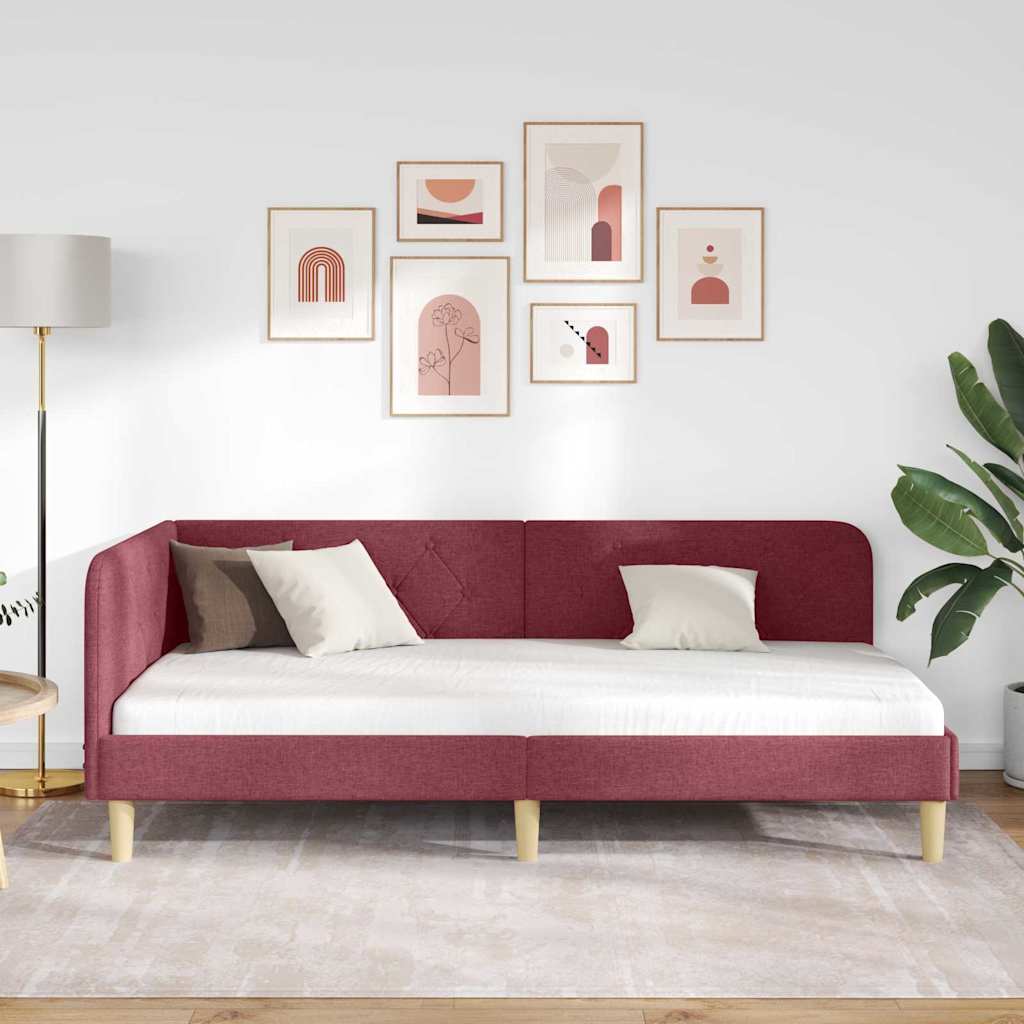 vidaXL Rama łóżka narożnego Czerwone wino 90 x 190 cm tkanina