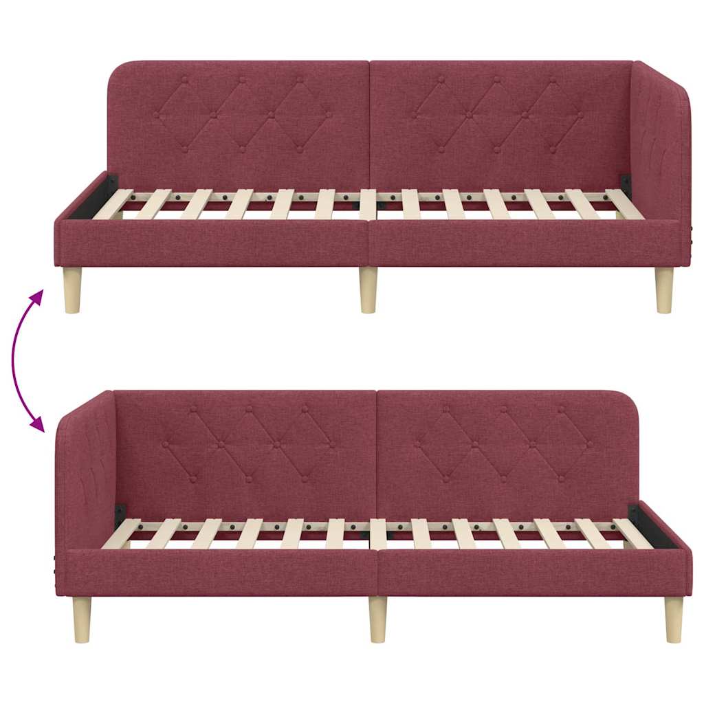 vidaXL Rama łóżka narożnego Czerwone wino 90 x 190 cm tkanina