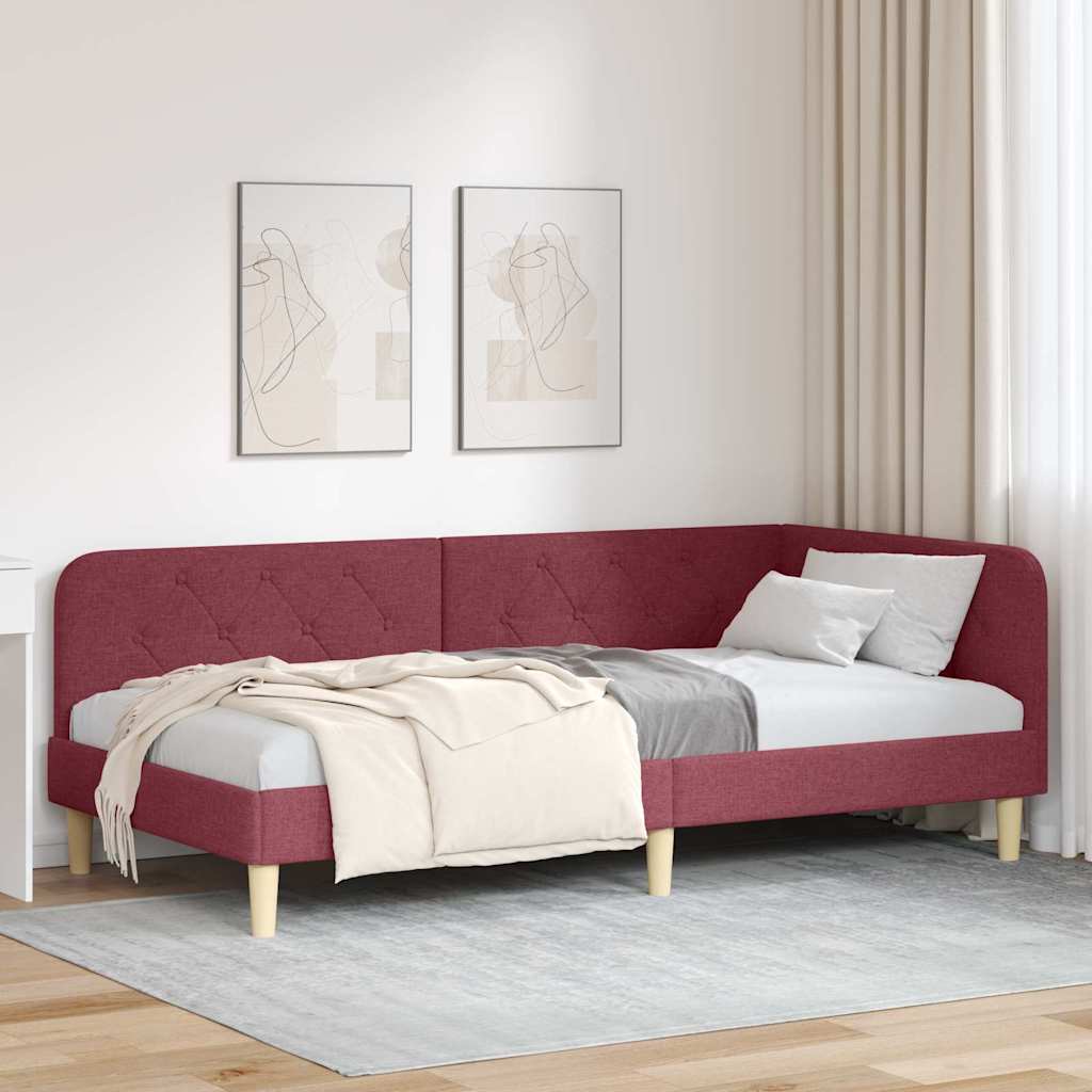 vidaXL Rama łóżka narożnego Czerwone wino 90 x 200 cm tkanina