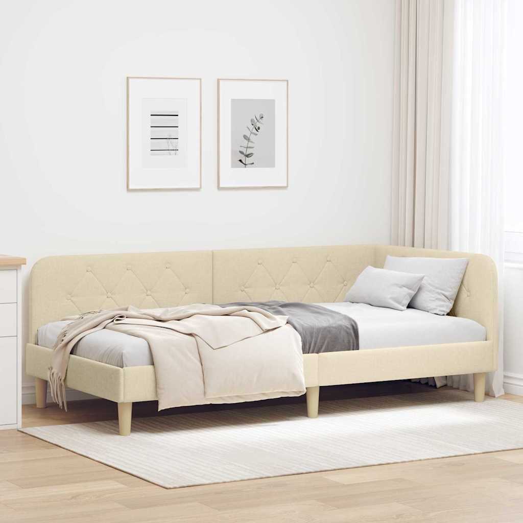 vidaXL Rama łóżka narożnego Kremowy 90 x 200 cm tkanina