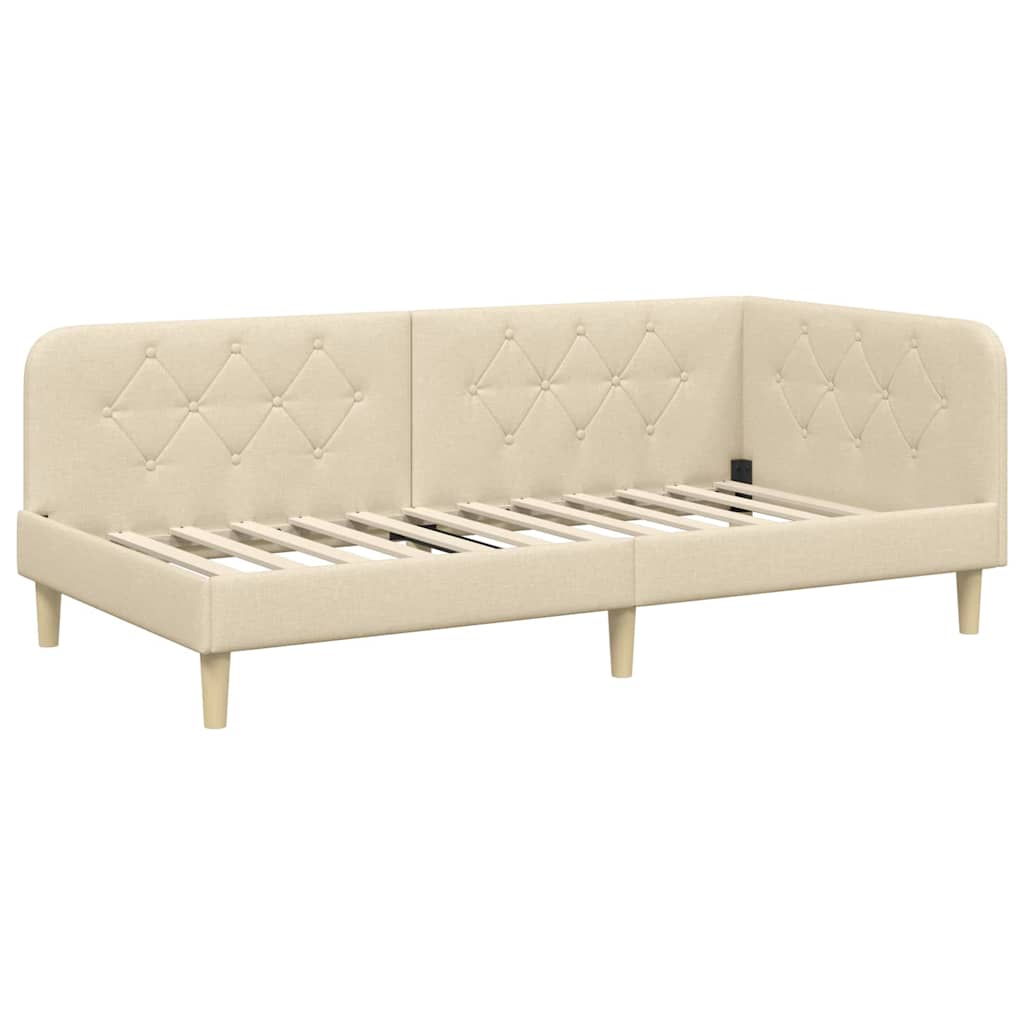 vidaXL Rama łóżka narożnego Kremowy 90 x 200 cm tkanina