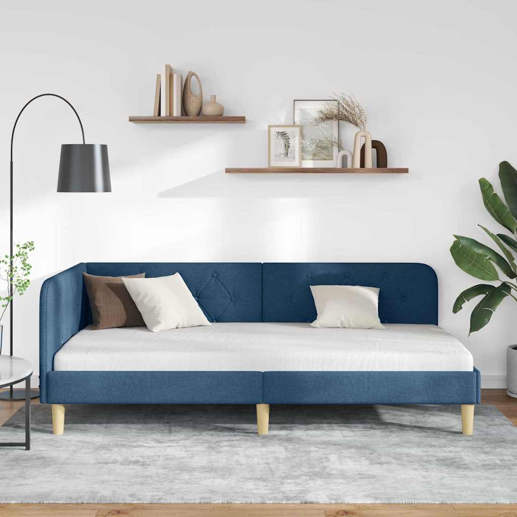 vidaXL Rama łóżka narożnego Niebieski 90 x 200 cm tkanina