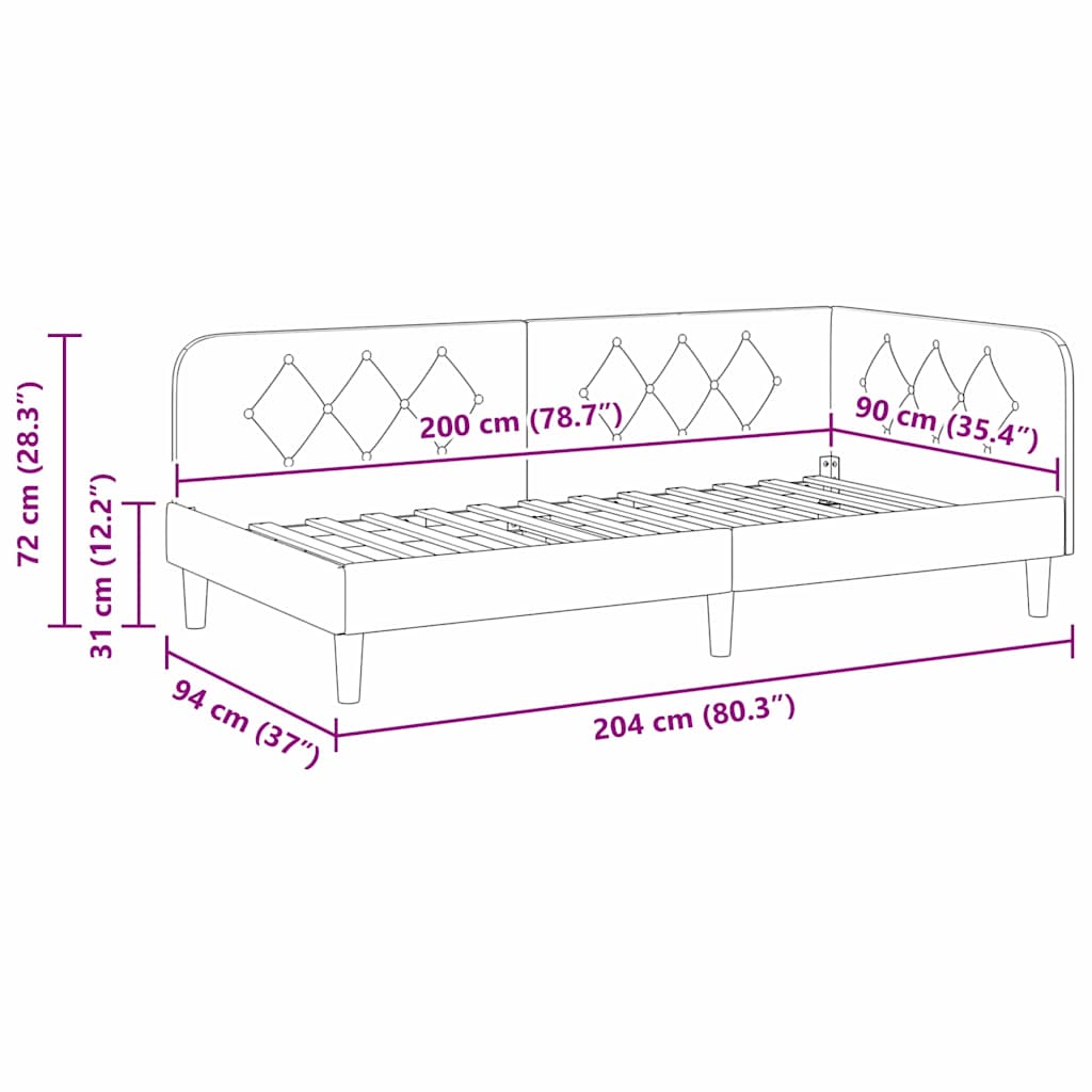 vidaXL Rama łóżka narożnego Niebieski 90 x 200 cm tkanina