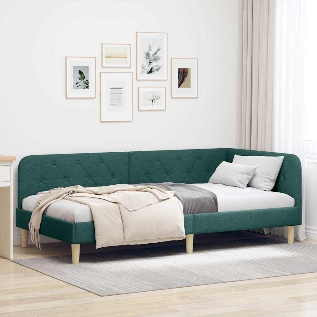 vidaXL Rama łóżka narożnego Ciemna zieleń 100 x 200 cm tkanina