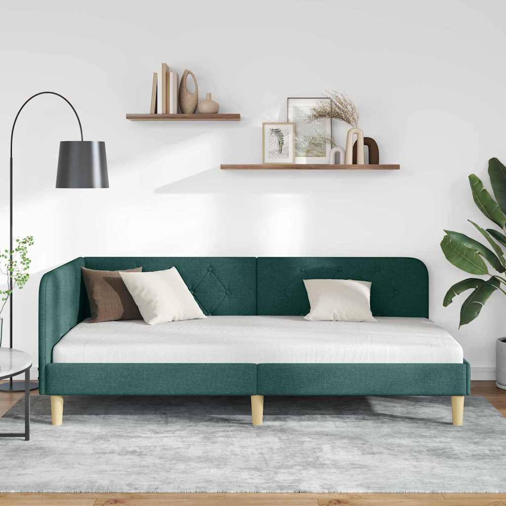 vidaXL Rama łóżka narożnego Ciemna zieleń 100 x 200 cm tkanina