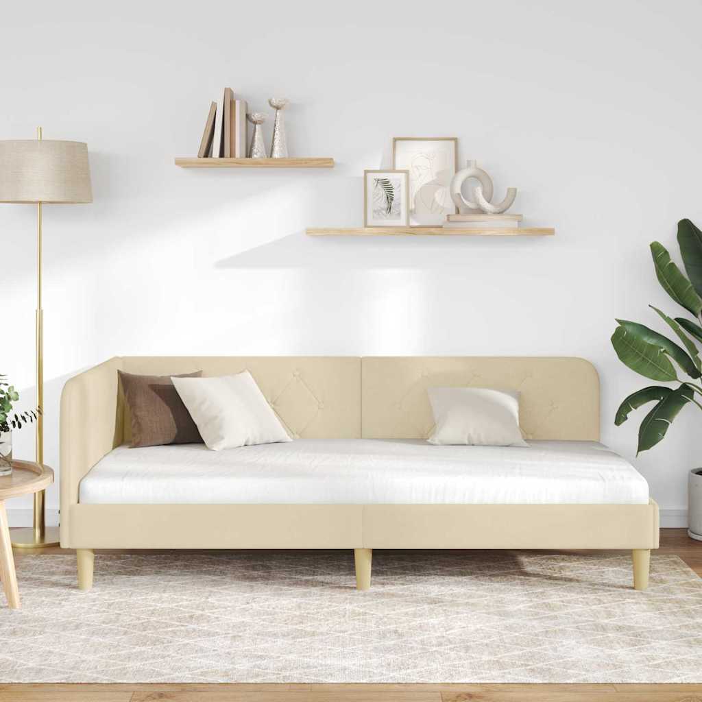vidaXL Rama łóżka narożnego Kremowy 100 x 200 cm tkanina
