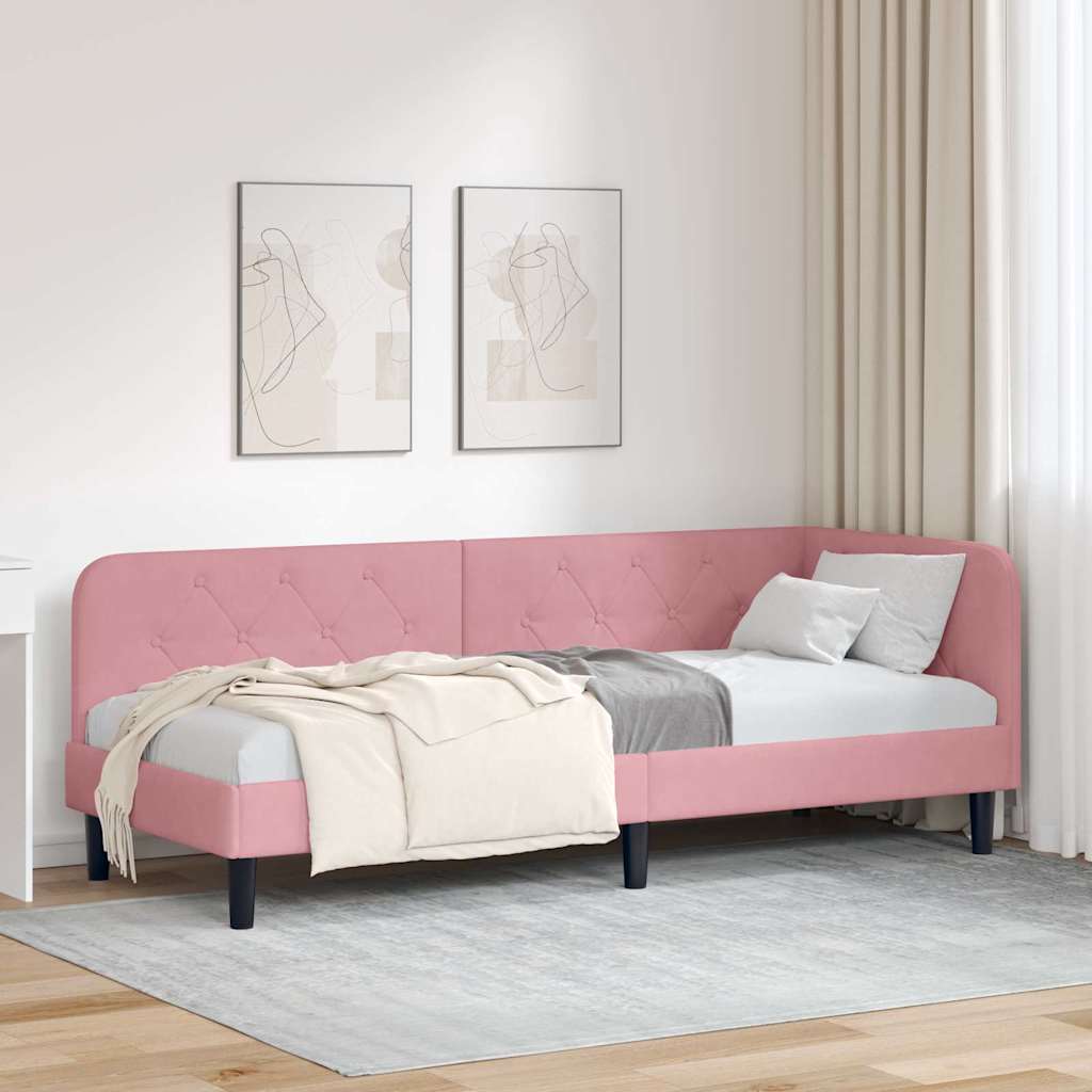 vidaXL Rama łóżka narożnego Różowy 80 x 200 cm Aksamit