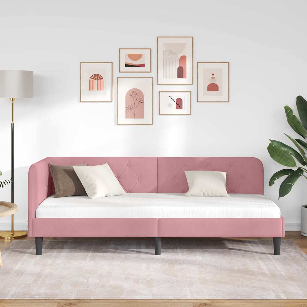 vidaXL Rama łóżka narożnego Różowy 80 x 200 cm Aksamit