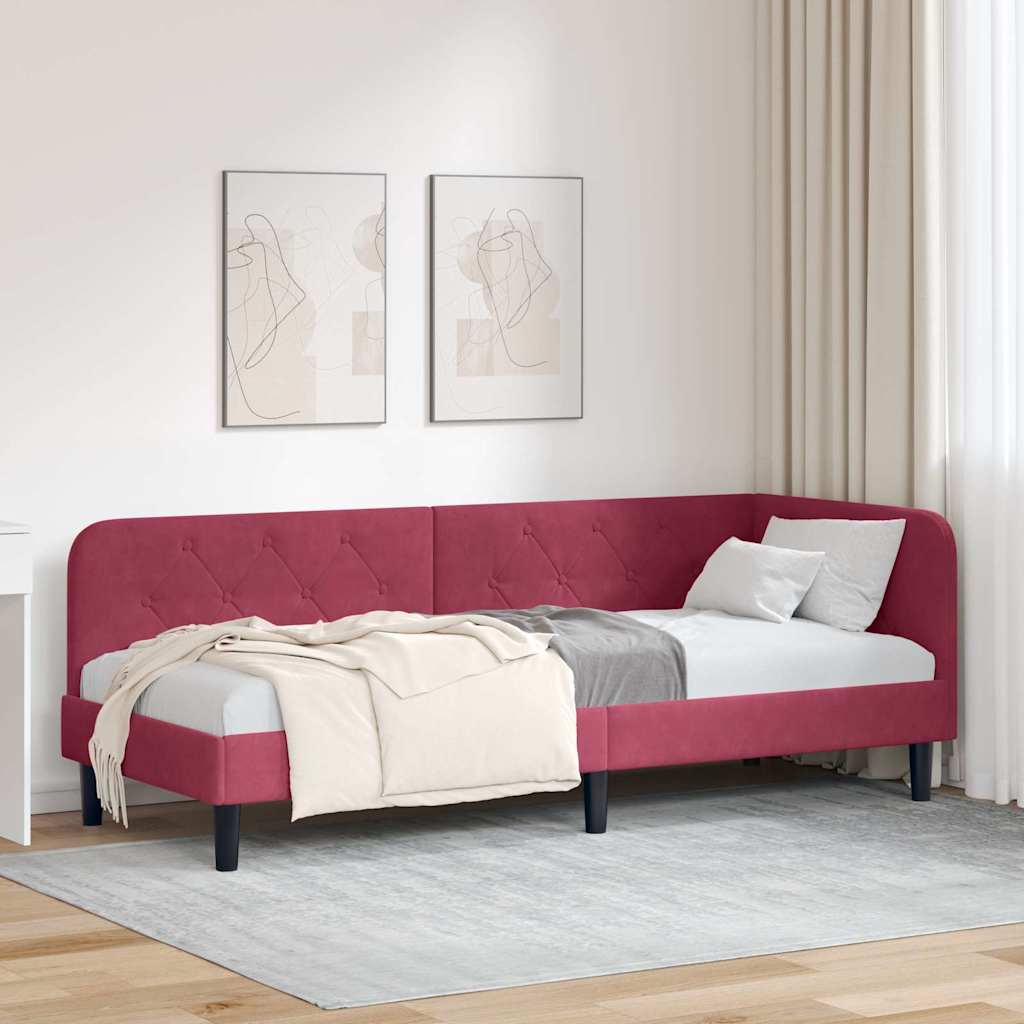 vidaXL Rama łóżka narożnego Czerwone wino 80 x 200 cm Aksamit