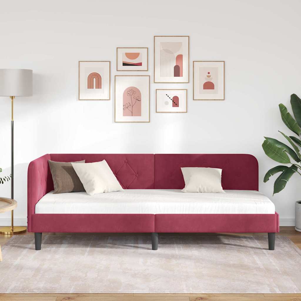 vidaXL Rama łóżka narożnego Czerwone wino 80 x 200 cm Aksamit