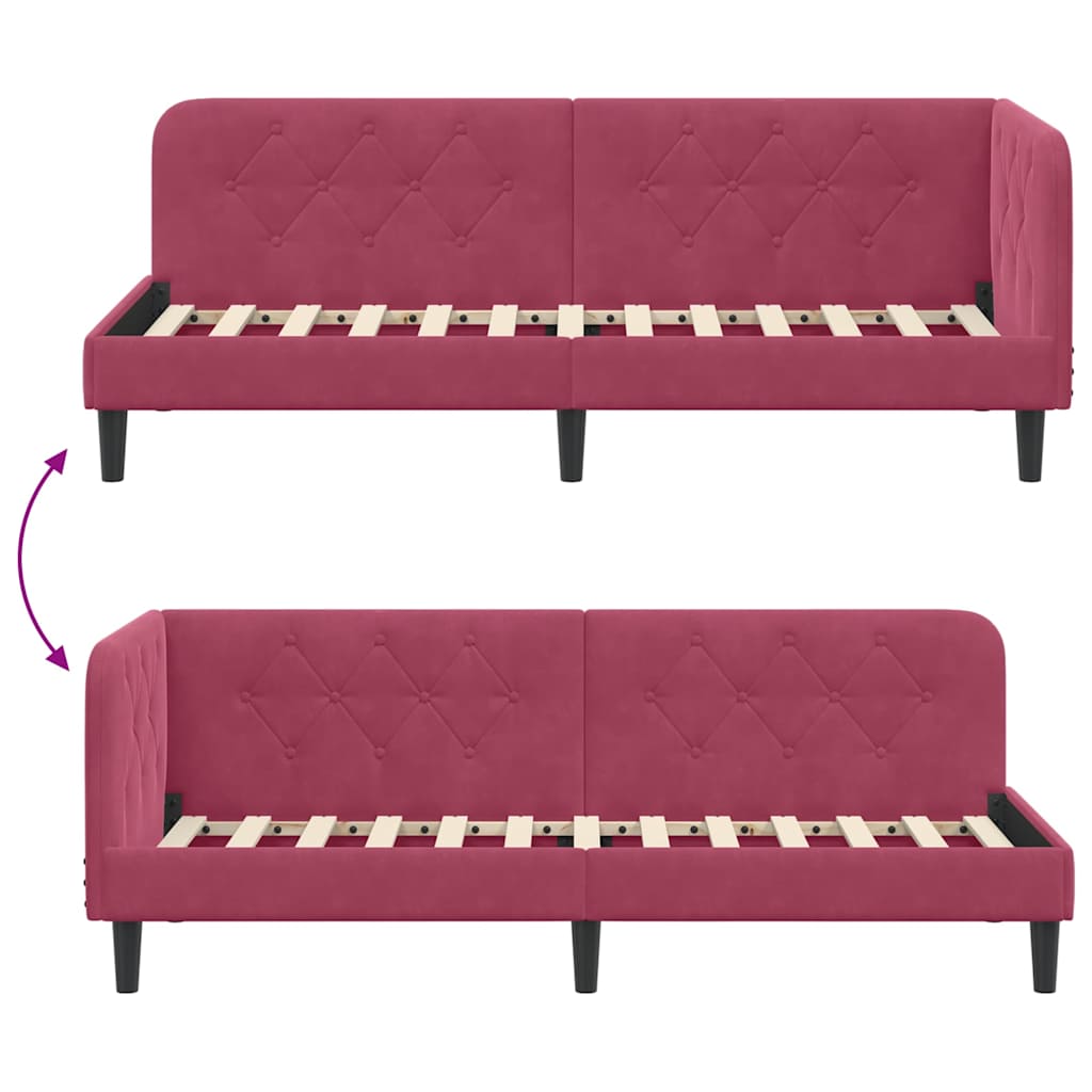 vidaXL Rama łóżka narożnego Czerwone wino 80 x 200 cm Aksamit