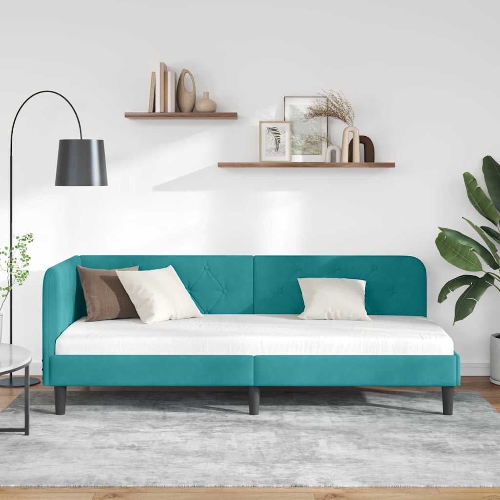 vidaXL Rama łóżka narożnego Turkusowy 80 x 200 cm Aksamit