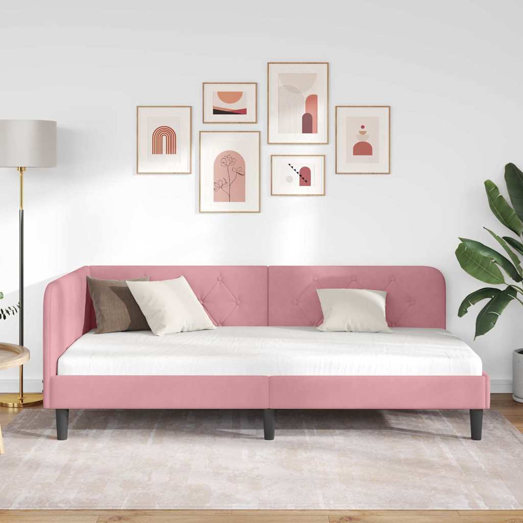 vidaXL Rama łóżka narożnego Różowy 90 x 190 cm Aksamit