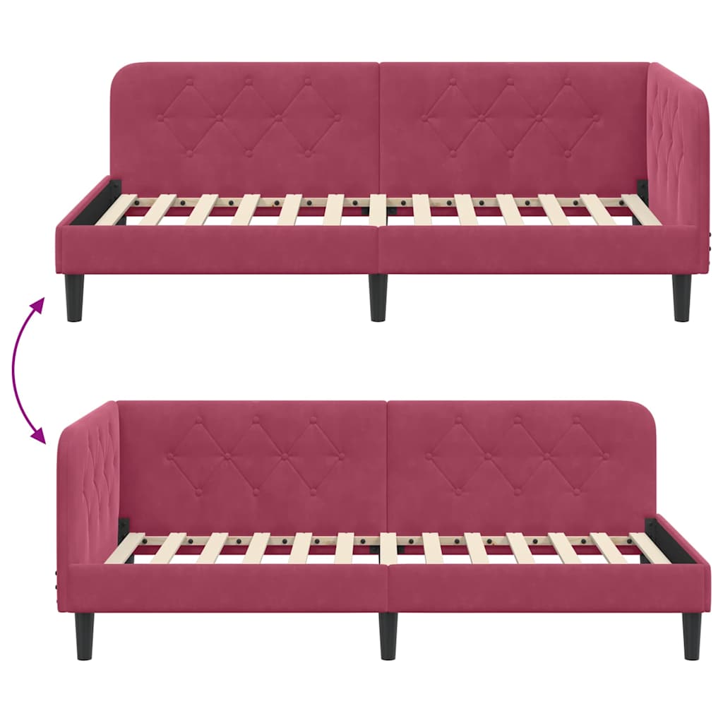 vidaXL Rama łóżka narożnego Czerwone wino 90 x 190 cm Aksamit