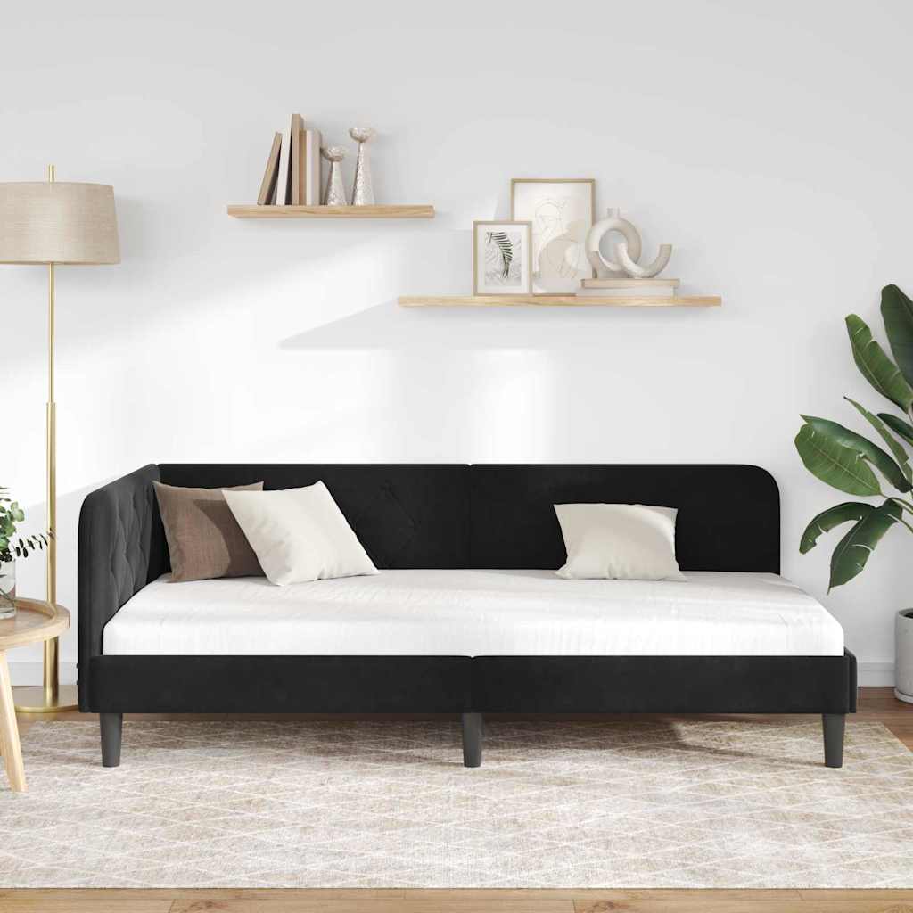 vidaXL Rama łóżka narożnego Czarny 90 x 190 cm Aksamit