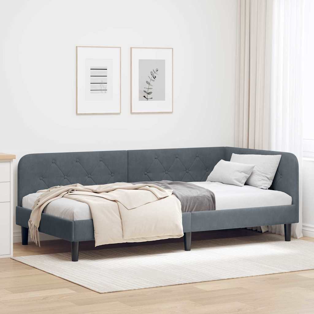 vidaXL Rama łóżka narożnego Ciemnoszary 90 x 200 cm Aksamit