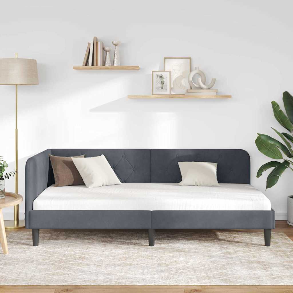 vidaXL Rama łóżka narożnego Ciemnoszary 90 x 200 cm Aksamit