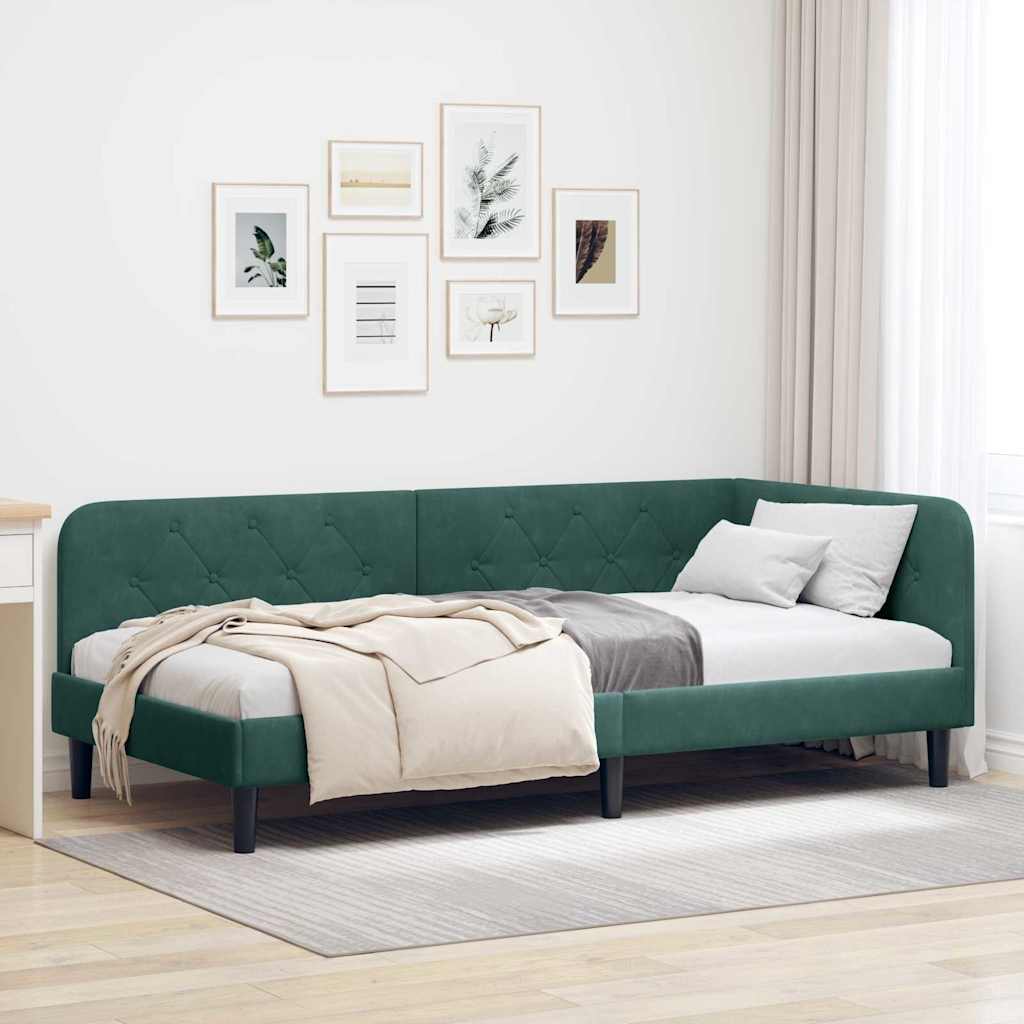 vidaXL Rama łóżka narożnego Ciemna zieleń 90 x 200 cm Aksamit