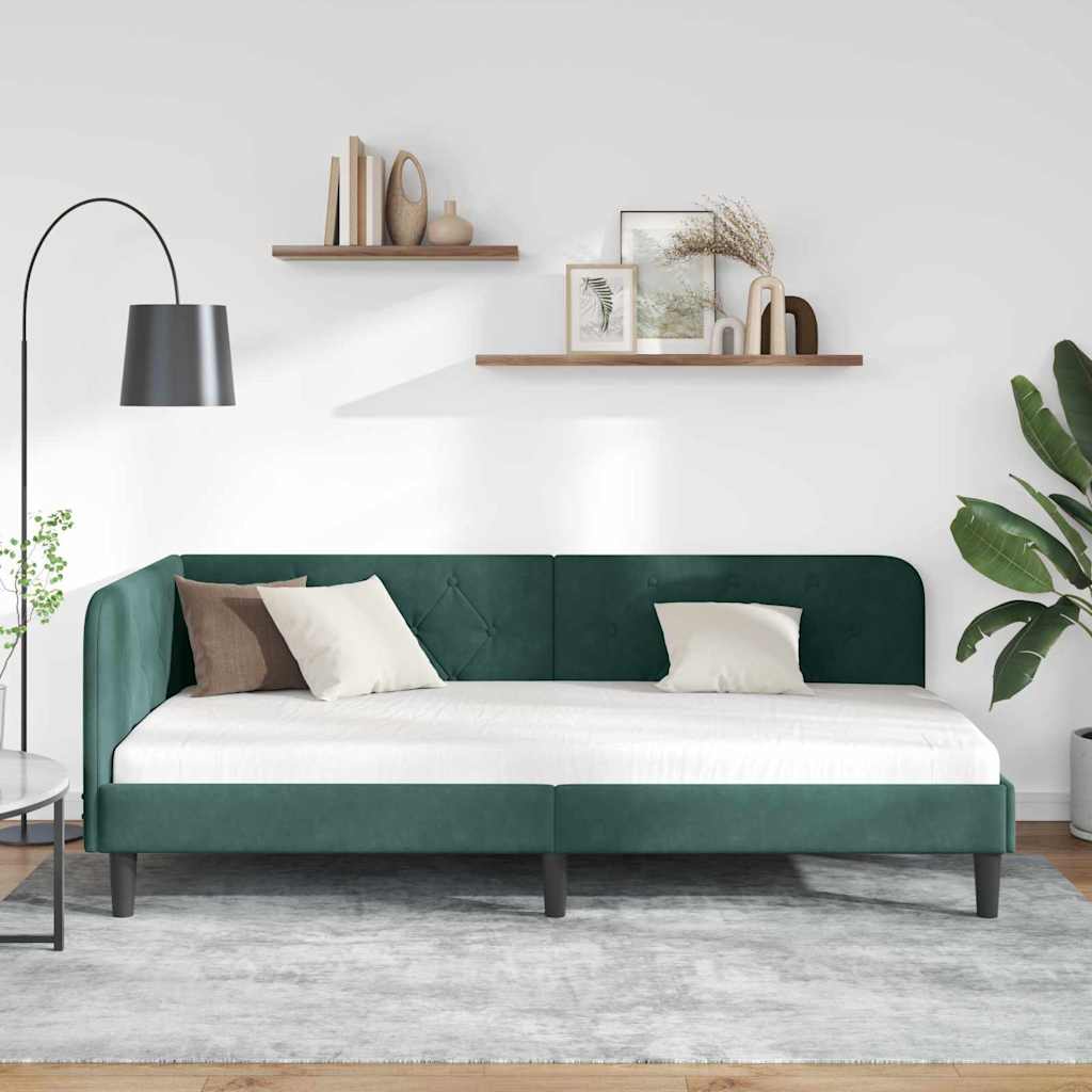vidaXL Rama łóżka narożnego Ciemna zieleń 90 x 200 cm Aksamit