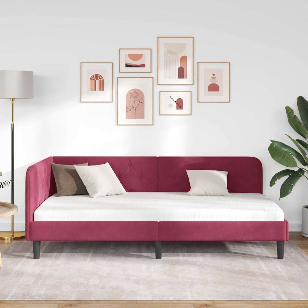 vidaXL Rama łóżka narożnego Czerwone wino 90 x 200 cm Aksamit