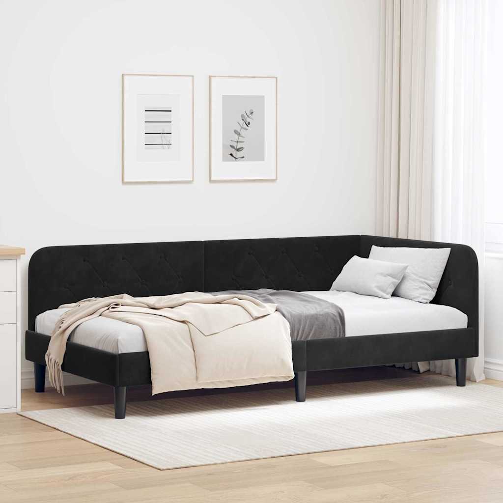 vidaXL Rama łóżka narożnego Czarny 90 x 200 cm Aksamit