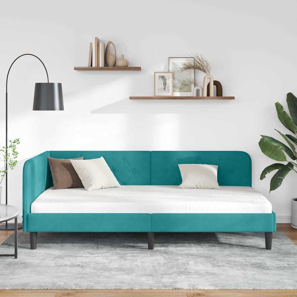 vidaXL Rama łóżka narożnego Turkusowy 90 x 200 cm Aksamit