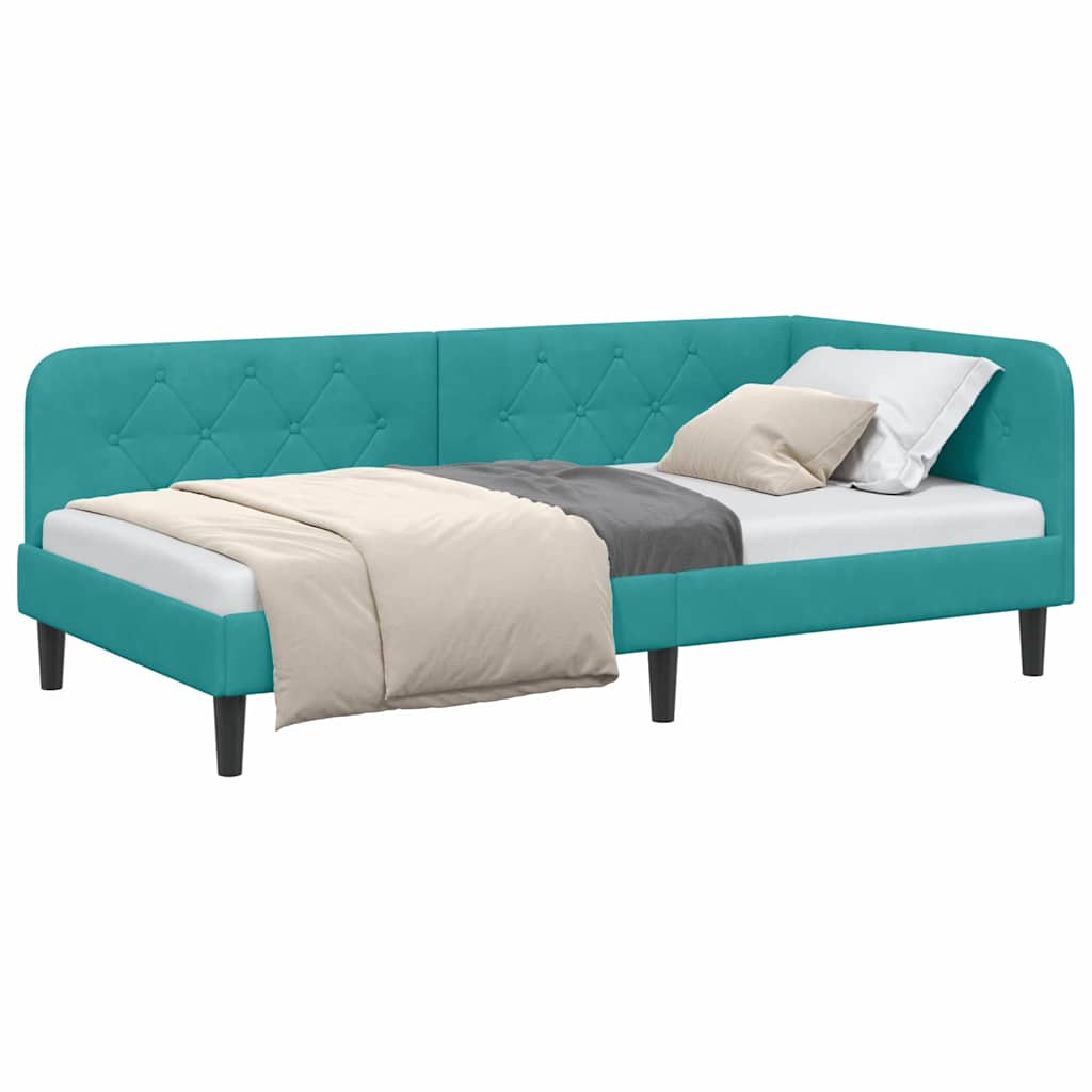vidaXL Rama łóżka narożnego Turkusowy 90 x 200 cm Aksamit