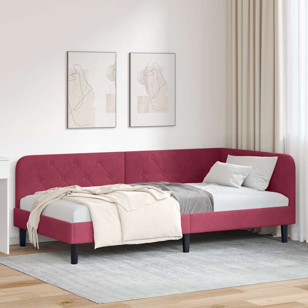 vidaXL Rama łóżka narożnego Czerwone wino 100 x 200 cm Aksamit